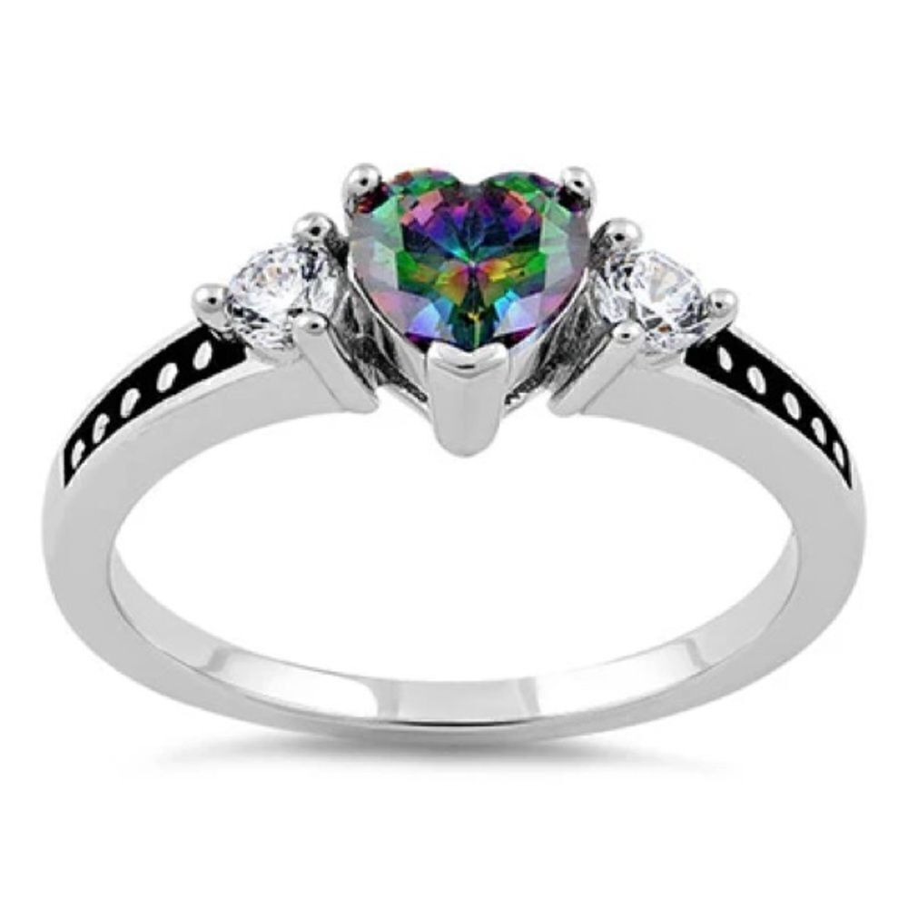 Heart Rainbow Mystic Topaz Sterling Silver Ring Womens Casual Jewelry New